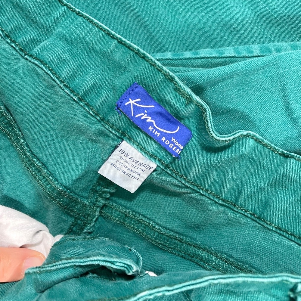 Kim Rogers 18W Green Denim Pants Straight Leg High Rise Stretch Classic Preppy - Picture 6 of 6